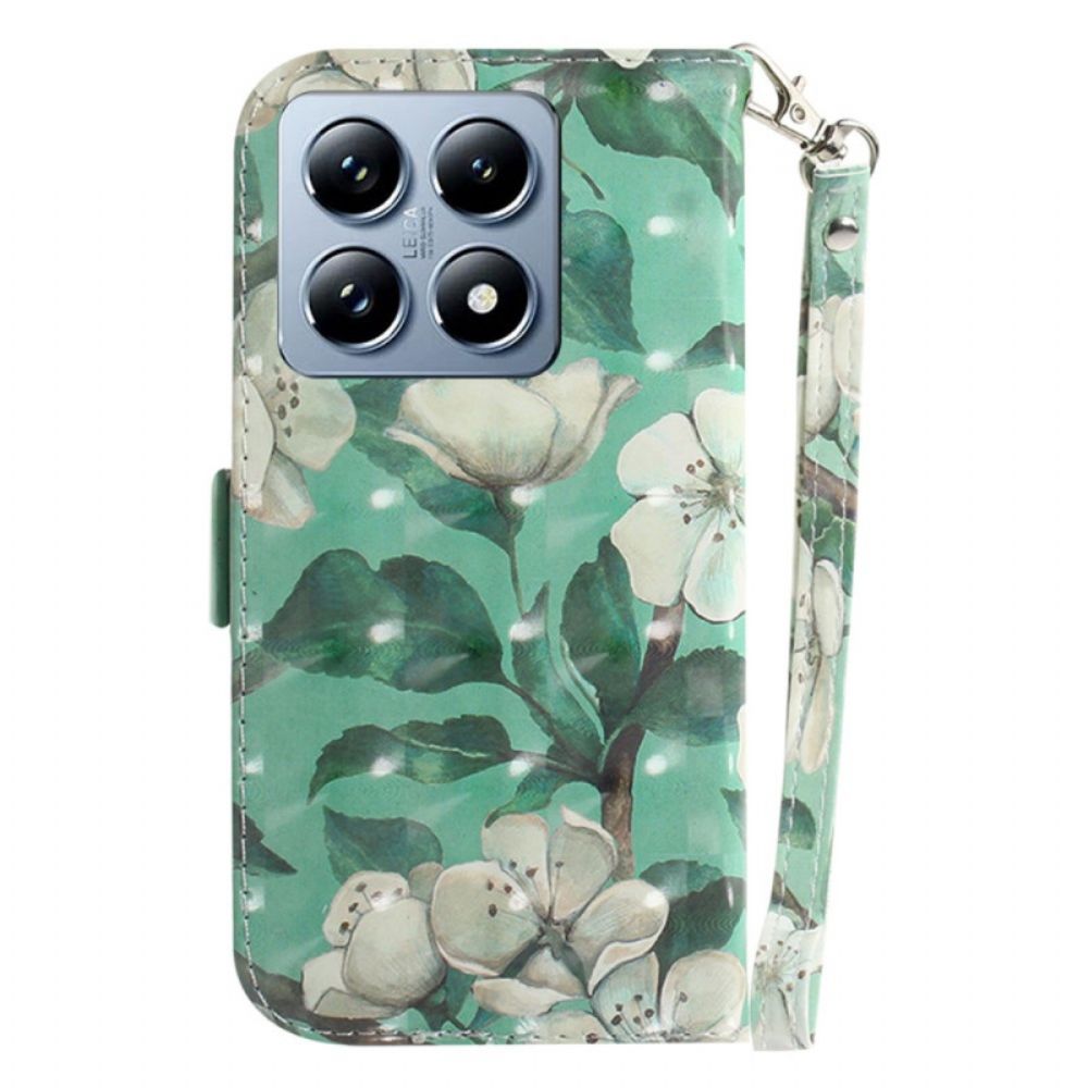 Folio-hoesje Xiaomi 14t Aquarelbloemen Met Riempje