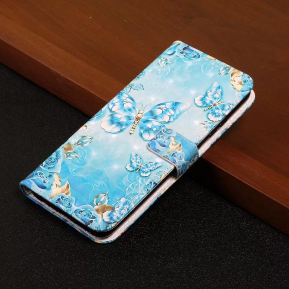 Folio-hoesje Xiaomi 14t Telefoonhoesje Blauwe Vlinders En Diamanten