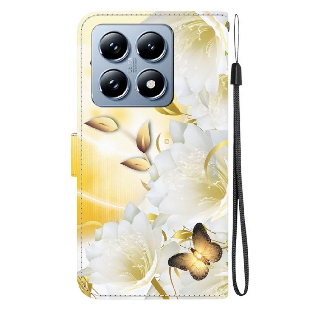 Folio-hoesje Xiaomi 14t Telefoonhoesje Patroon Met Gouden Vlinders