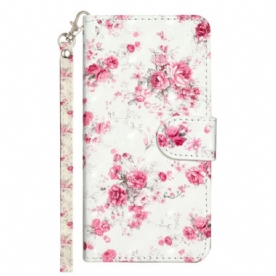 Leren Hoesje Voor Xiaomi 14t Roze Bloemen Met Riem