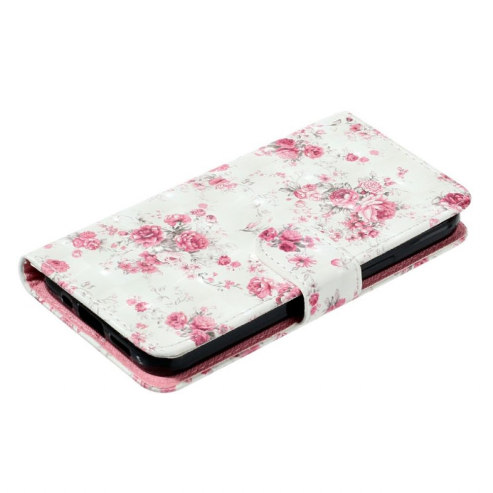 Leren Hoesje Voor Xiaomi 14t Roze Bloemen Met Riem