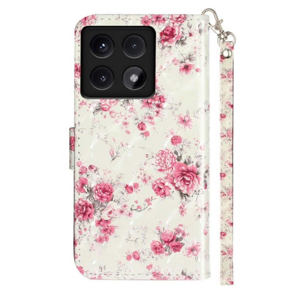 Leren Hoesje Voor Xiaomi 14t Roze Bloemen Met Riem