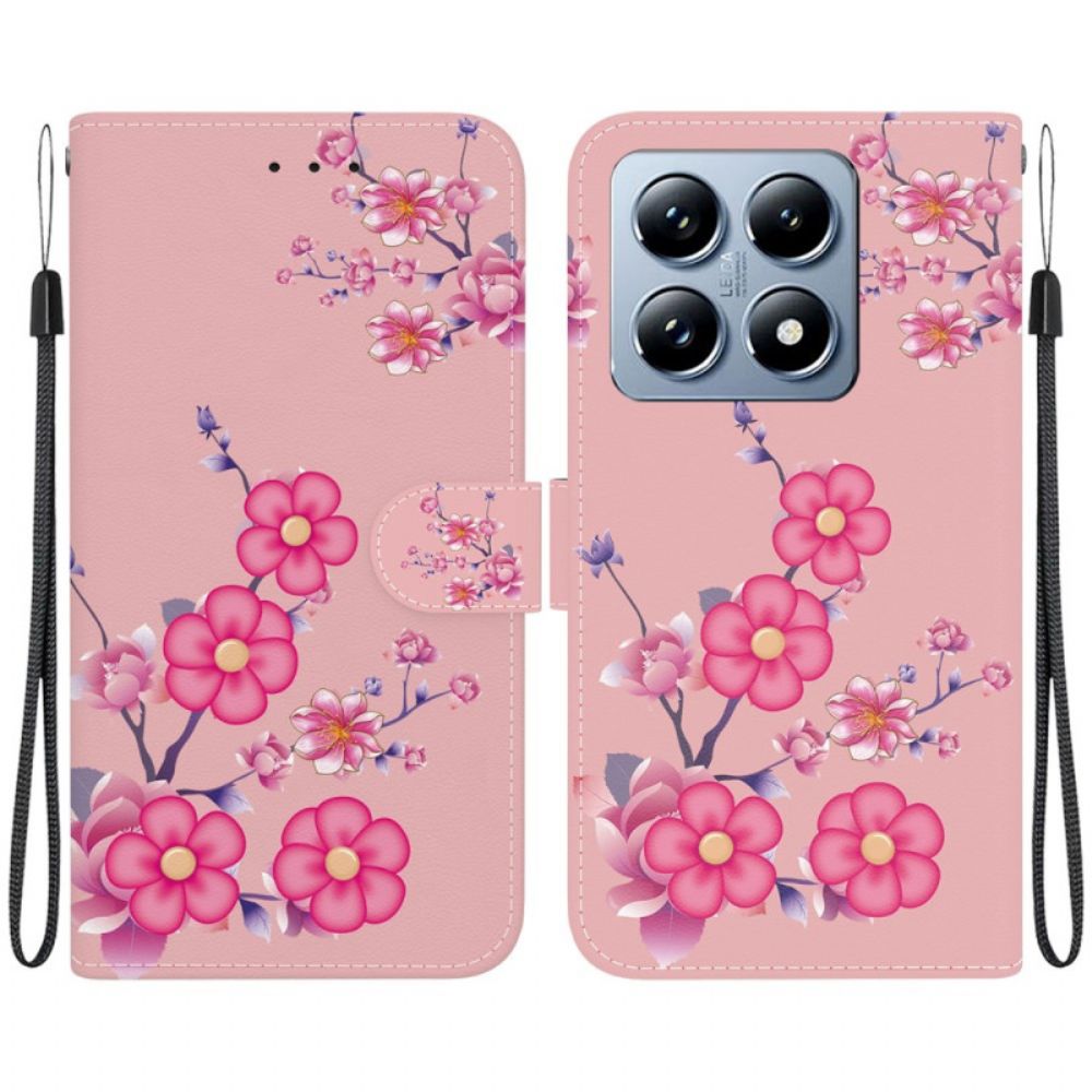 Leren Hoesje Voor Xiaomi 14t Sakura-patroon