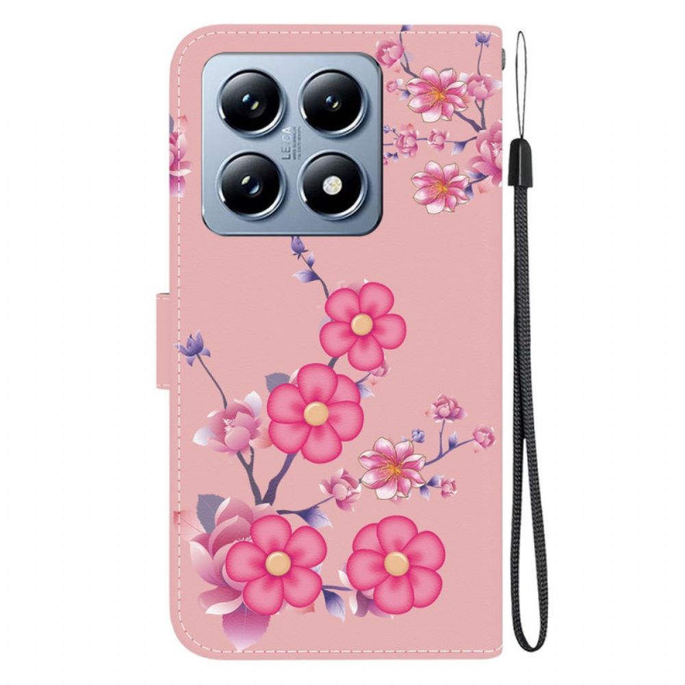 Leren Hoesje Voor Xiaomi 14t Sakura-patroon