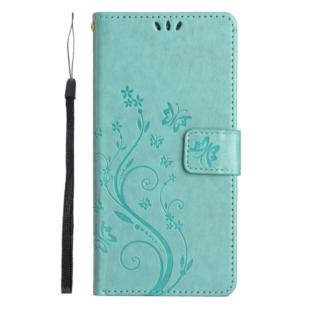 Leren Hoesje Xiaomi 14t Bloemen Met Bandje Bescherming Hoesje