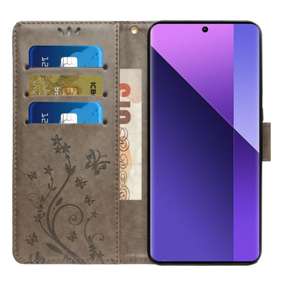 Leren Hoesje Xiaomi 14t Bloemen Met Bandje Bescherming Hoesje