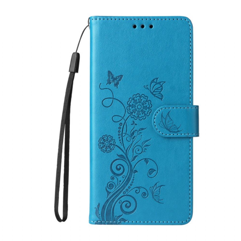 Leren Hoesje Xiaomi 14t Bloemen Met Riempje Bescherming Hoesje