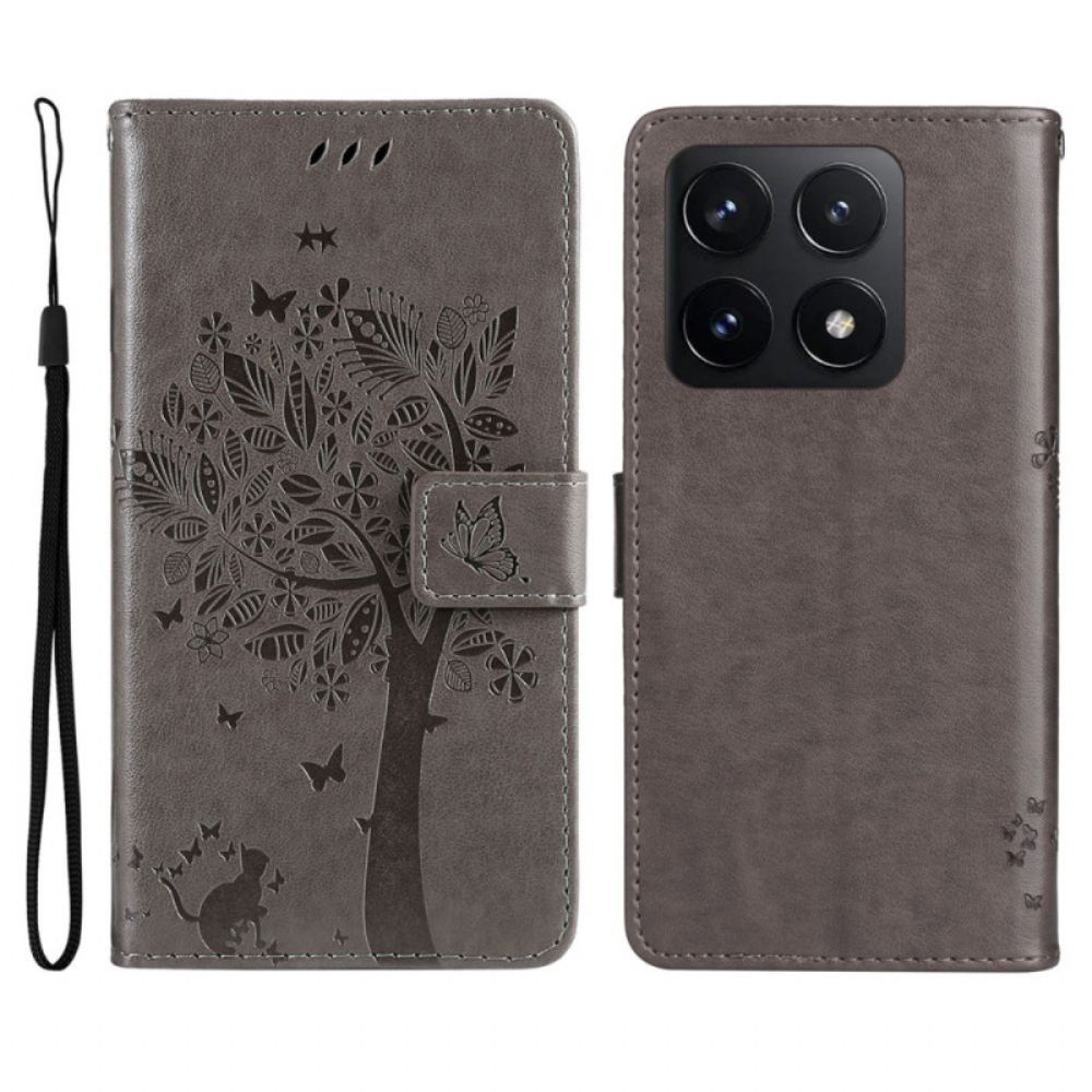 Leren Hoesje Xiaomi 14t Kat En Boom Bescherming Hoesje