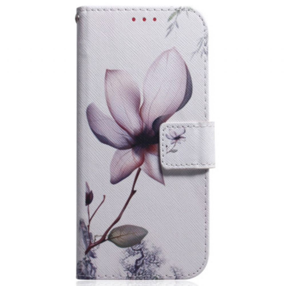 Leren Hoesje Xiaomi 14t Roze Bloem Bescherming Hoesje