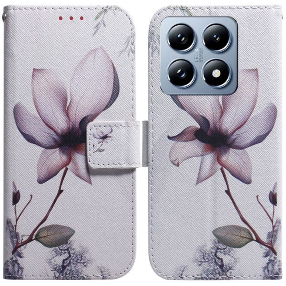 Leren Hoesje Xiaomi 14t Roze Bloem Bescherming Hoesje