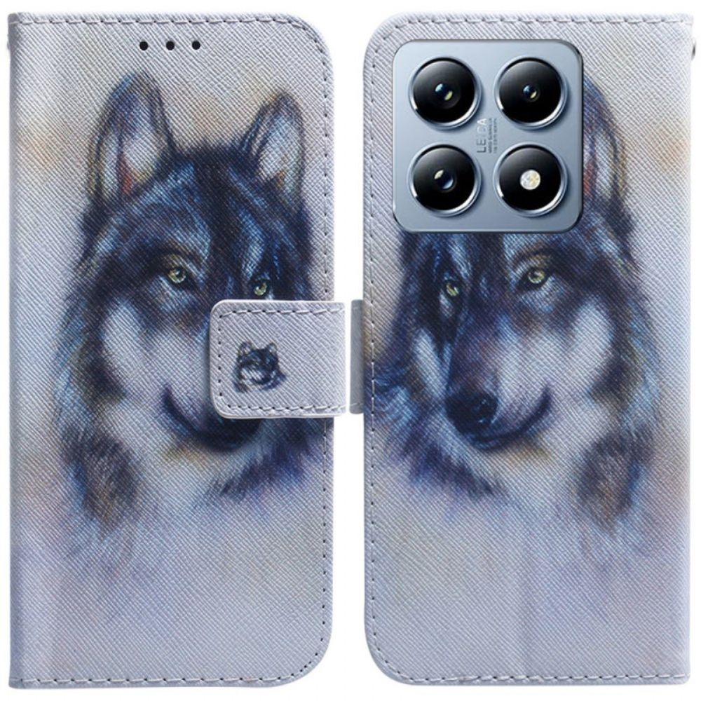 Leren Hoesje Xiaomi 14t Wolvenaquarel