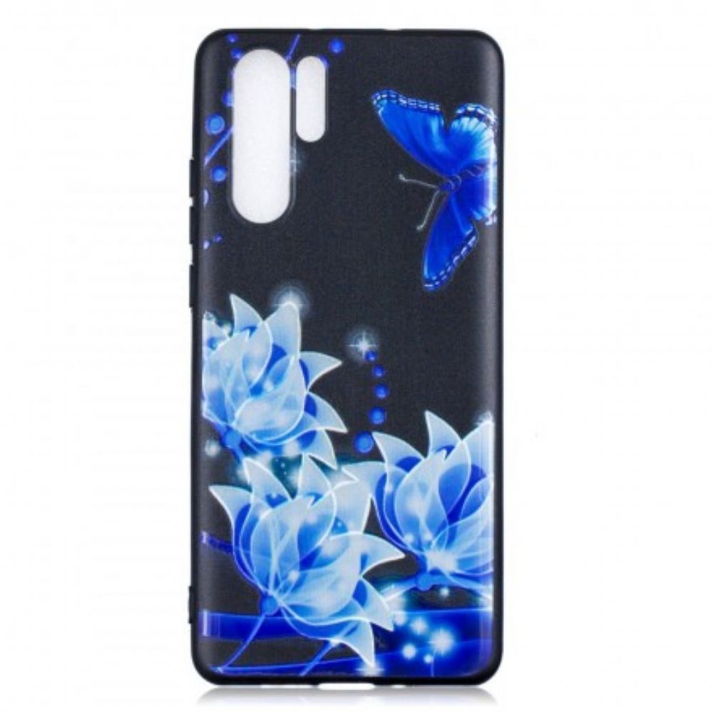 Hoesje voor Huawei P30 Pro Vlinder En Blauwe Bloemen