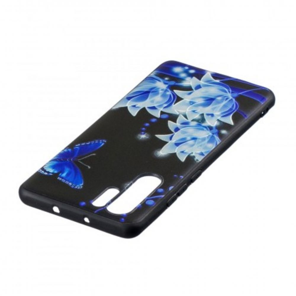 Hoesje voor Huawei P30 Pro Vlinder En Blauwe Bloemen