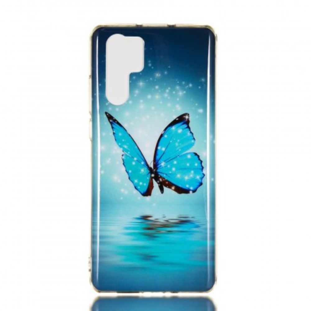 Telefoonhoesje voor Huawei P30 Pro Fluorescerende Blauwe Vlinder