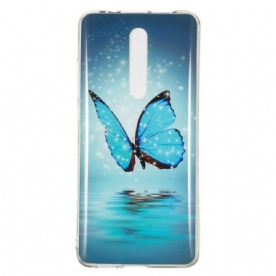 Hoesje voor Xiaomi Mi 9T / Mi 9T Pro Fluorescerende Blauwe Vlinder