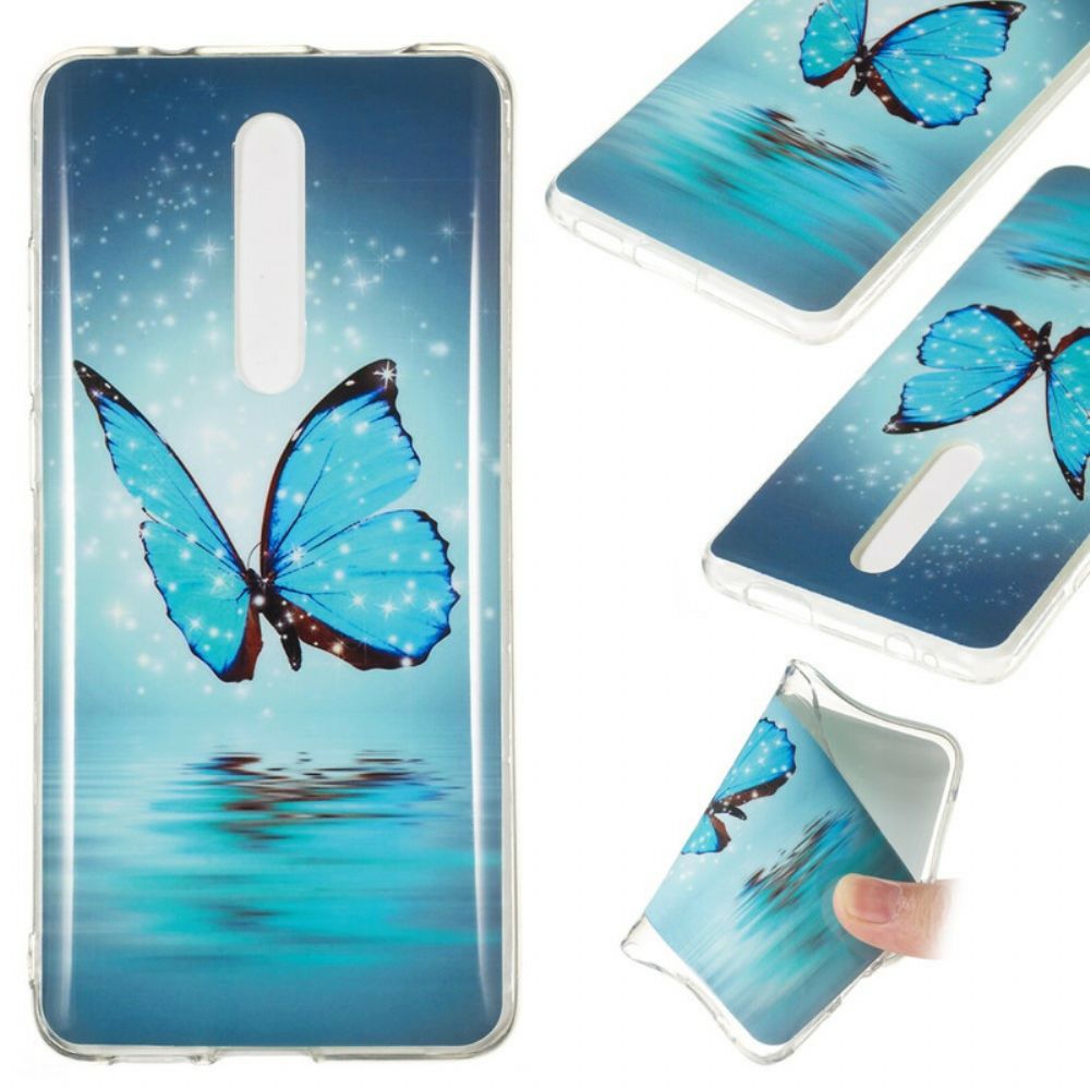 Hoesje voor Xiaomi Mi 9T / Mi 9T Pro Fluorescerende Blauwe Vlinder