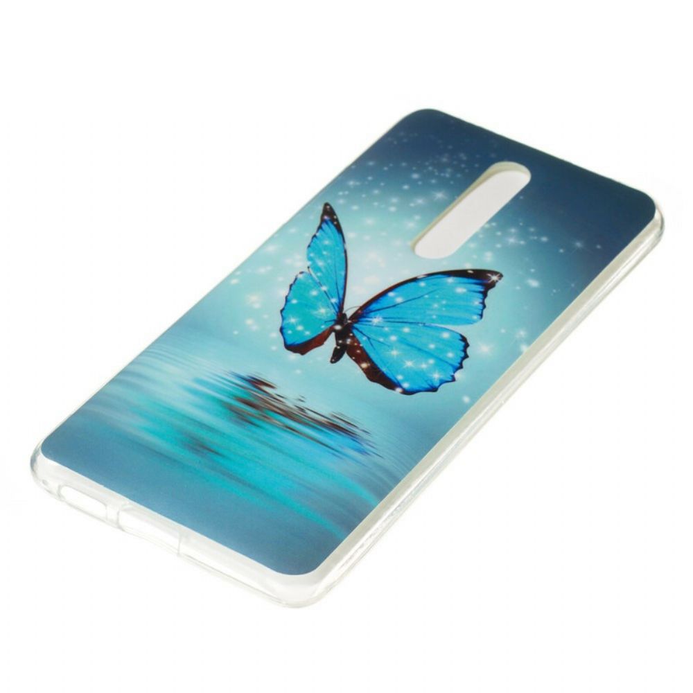 Hoesje voor Xiaomi Mi 9T / Mi 9T Pro Fluorescerende Blauwe Vlinder