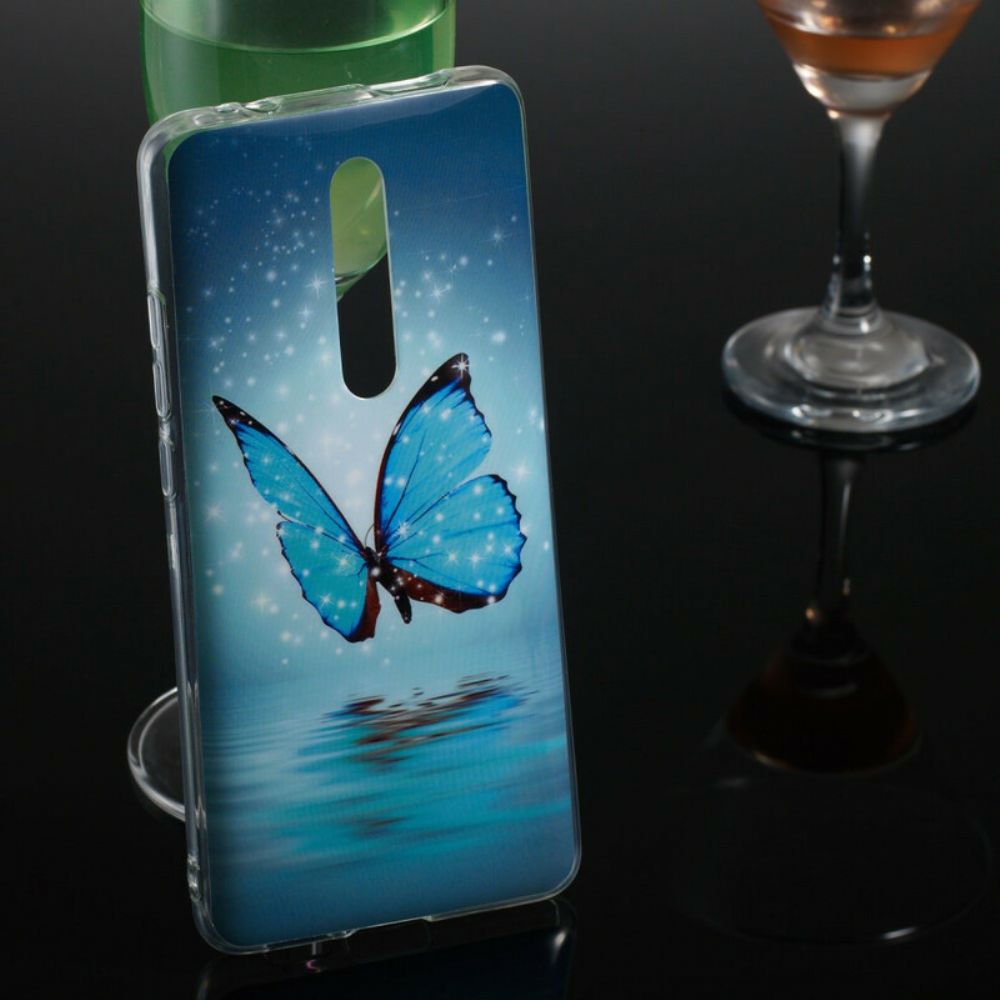 Hoesje voor Xiaomi Mi 9T / Mi 9T Pro Fluorescerende Blauwe Vlinder