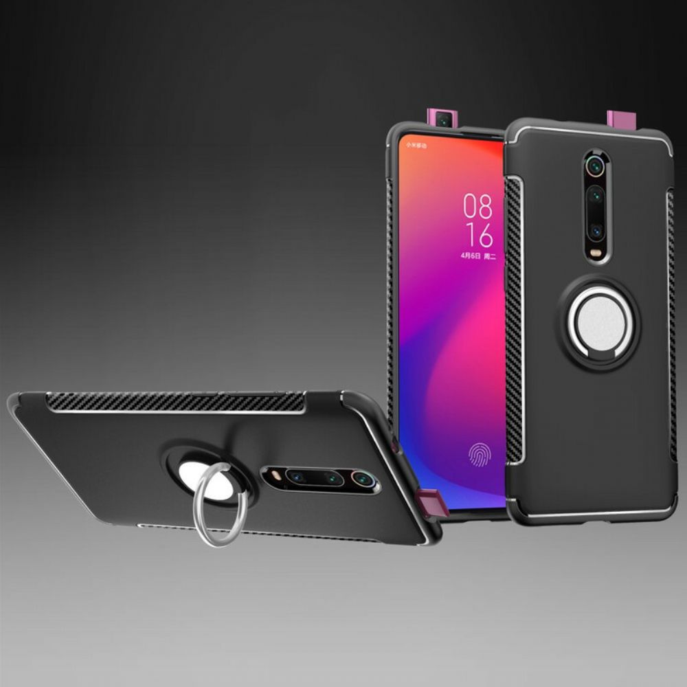 Hoesje voor Xiaomi Mi 9T / Mi 9T Pro Magnetische Ring Van Koolstofvezel