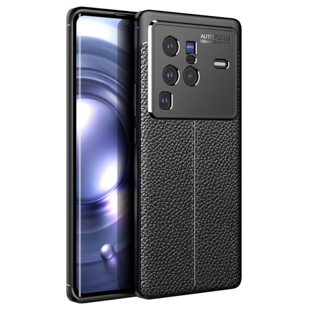 Hoesje voor Vivo X80 Pro Dubbele Lijn Litchi Leder Effect