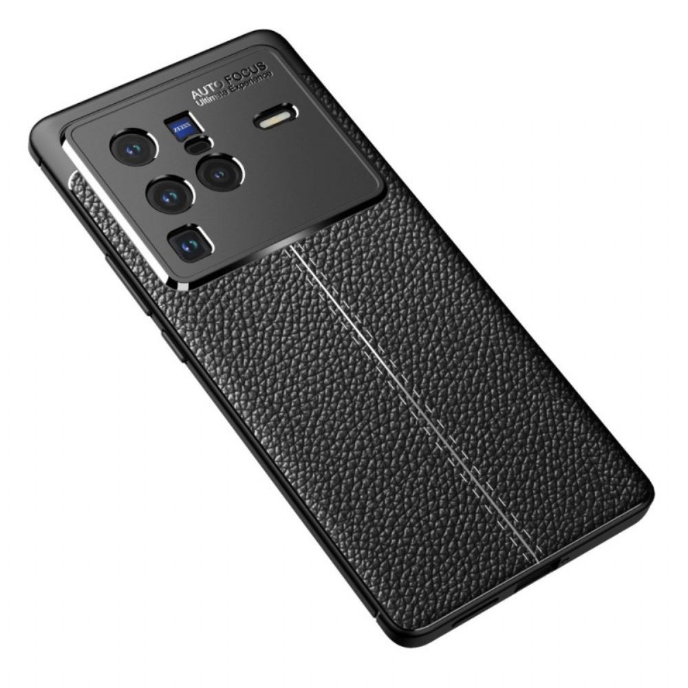 Hoesje voor Vivo X80 Pro Dubbele Lijn Litchi Leder Effect