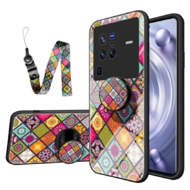 Hoesje voor Vivo X80 Pro Magnetische Patchwork Houder