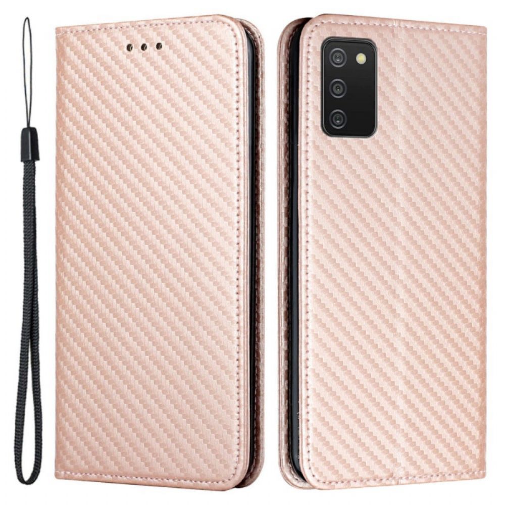 Bescherming Hoesje voor Samsung Galaxy A03s Met Ketting Folio-hoesje Koolstofvezel Band