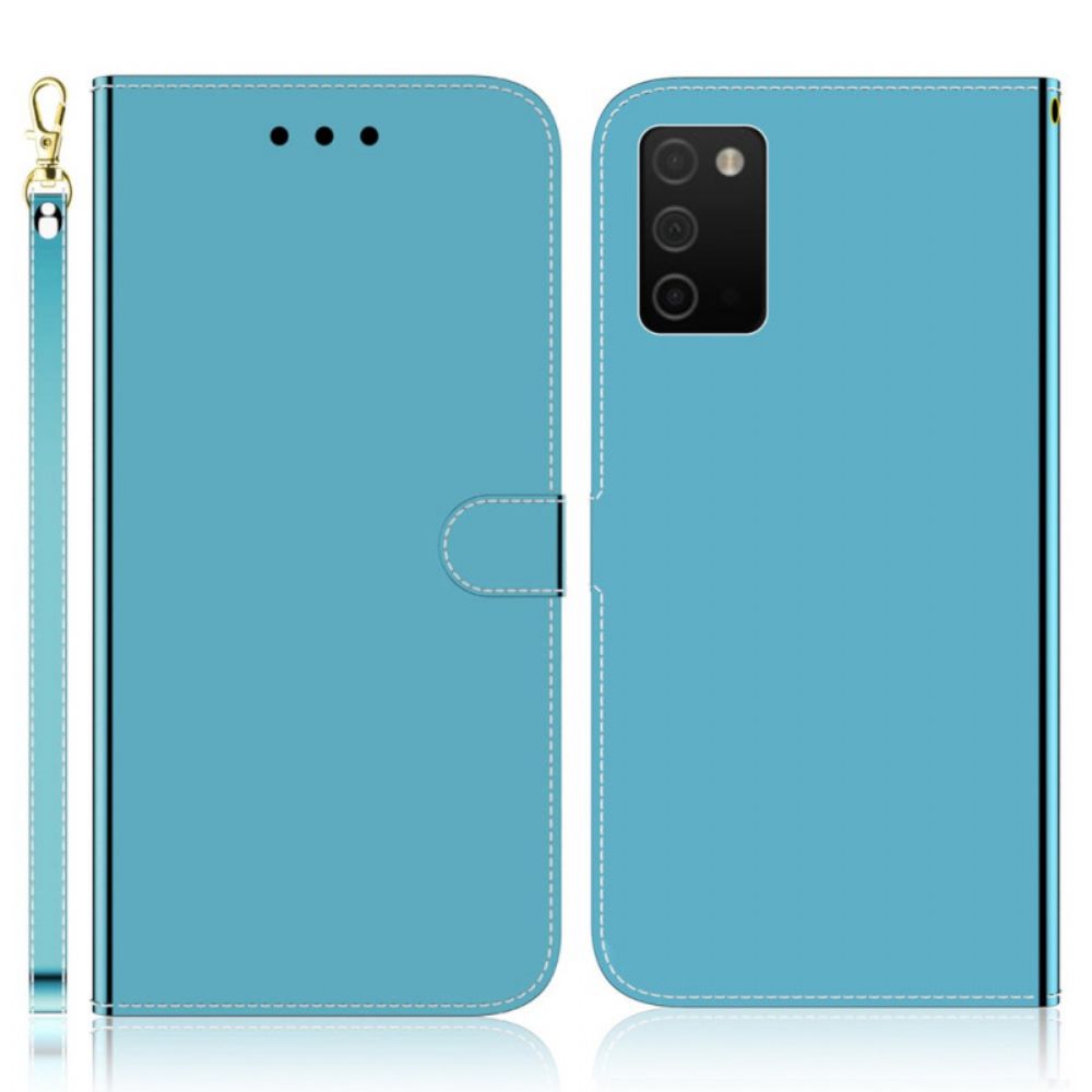 Flip Case voor Samsung Galaxy A03s Spiegel Van Kunstleer