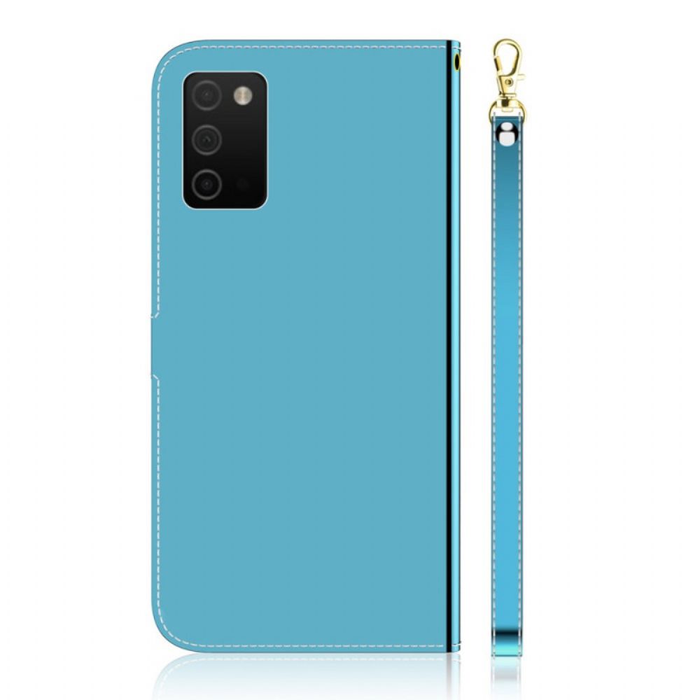 Flip Case voor Samsung Galaxy A03s Spiegel Van Kunstleer