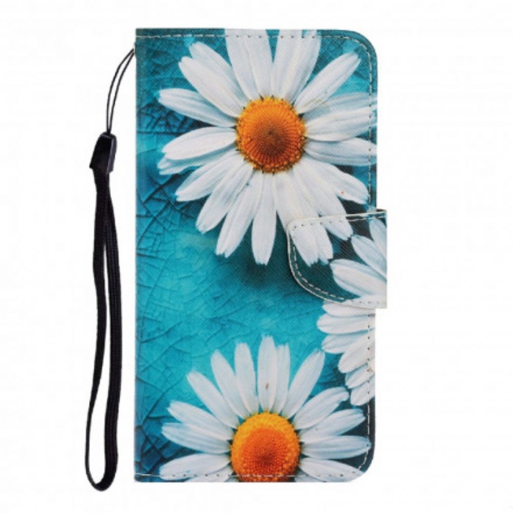 Flip Case voor Samsung Galaxy A22 4G Met Ketting Thong Madeliefjes