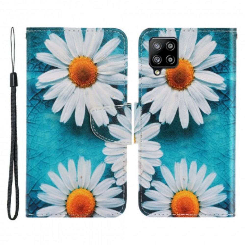 Flip Case voor Samsung Galaxy A22 4G Met Ketting Thong Madeliefjes