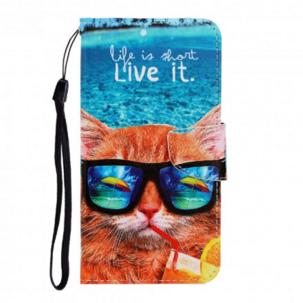 Folio-hoesje voor Samsung Galaxy A22 4G Met Ketting Cat Live It Strappy