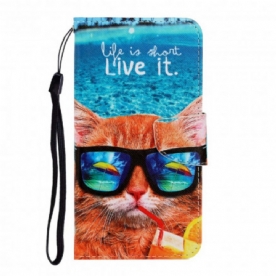 Folio-hoesje voor Samsung Galaxy A22 4G Met Ketting Cat Live It Strappy