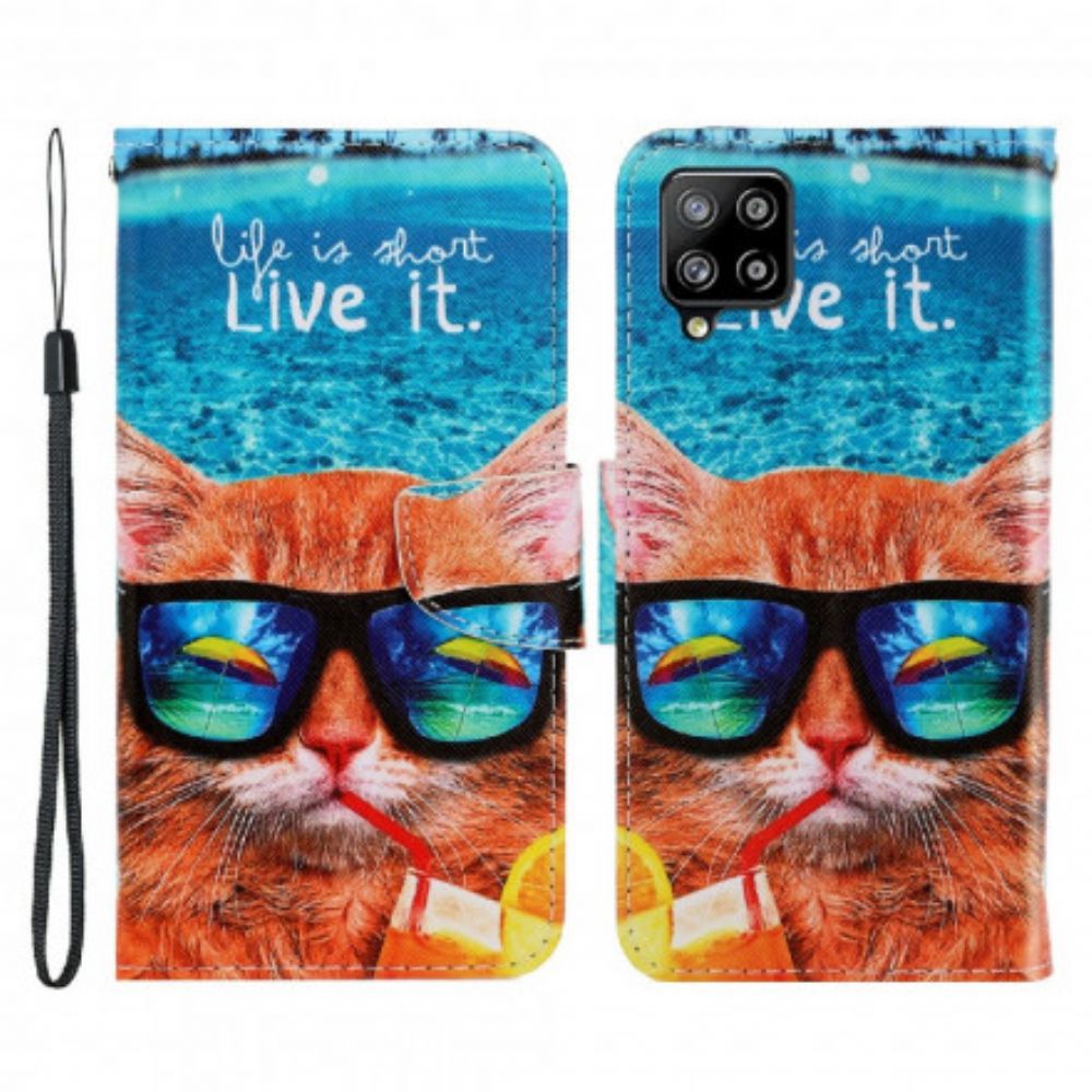 Folio-hoesje voor Samsung Galaxy A22 4G Met Ketting Cat Live It Strappy