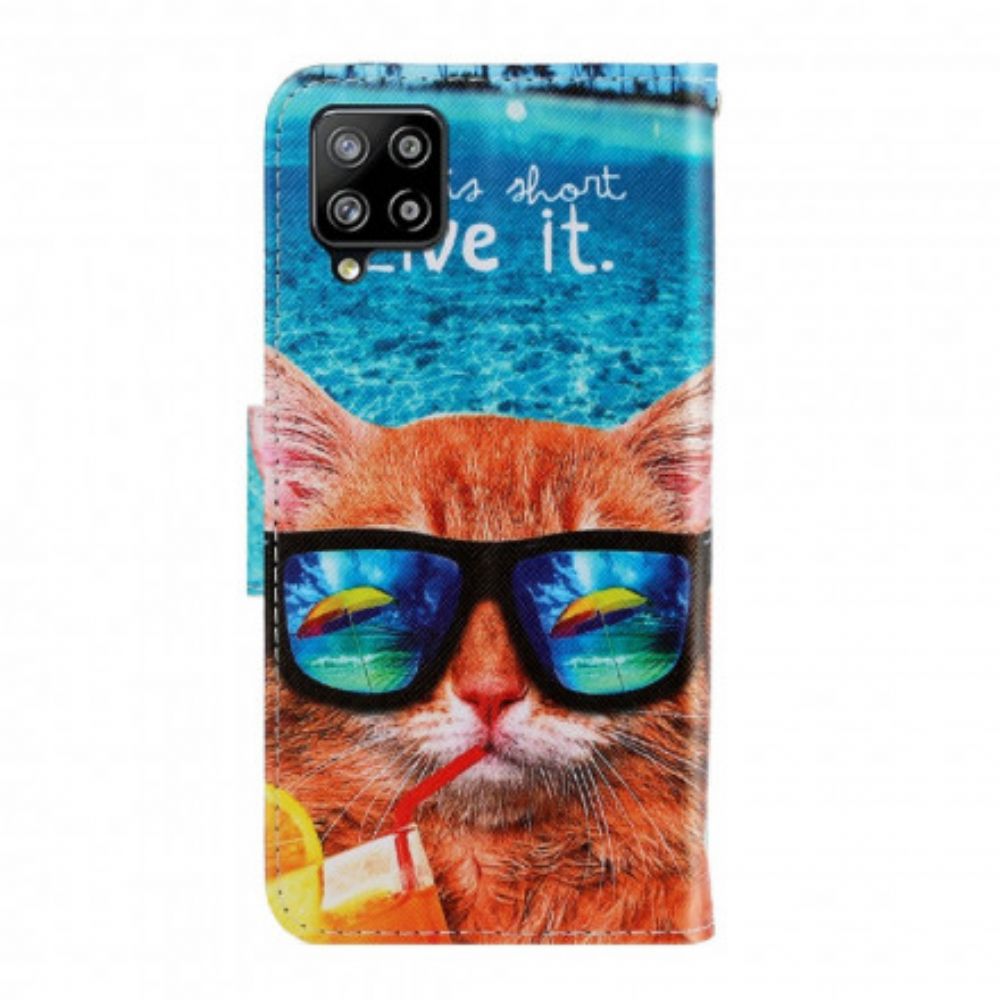 Folio-hoesje voor Samsung Galaxy A22 4G Met Ketting Cat Live It Strappy