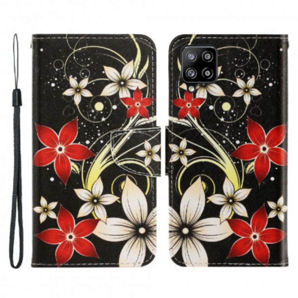 Folio-hoesje voor Samsung Galaxy A22 4G Met Ketting Kleurrijke Bandbloemen