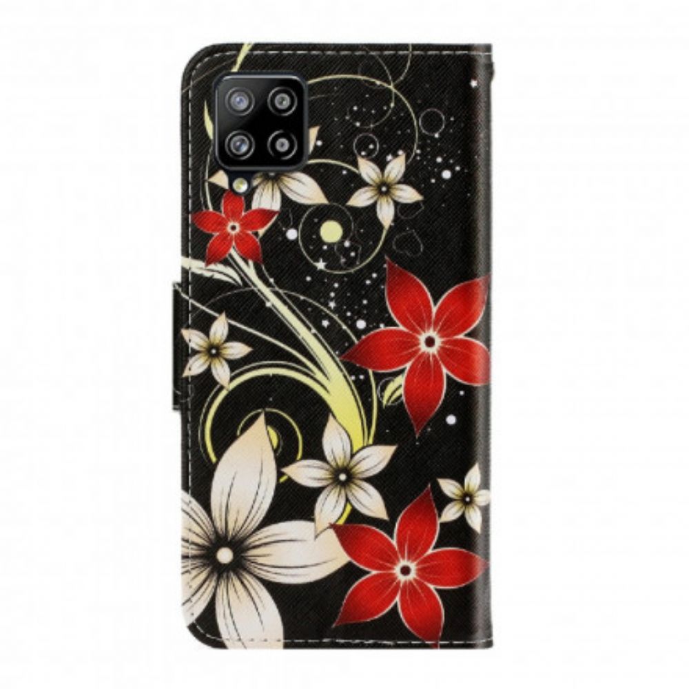 Folio-hoesje voor Samsung Galaxy A22 4G Met Ketting Kleurrijke Bandbloemen