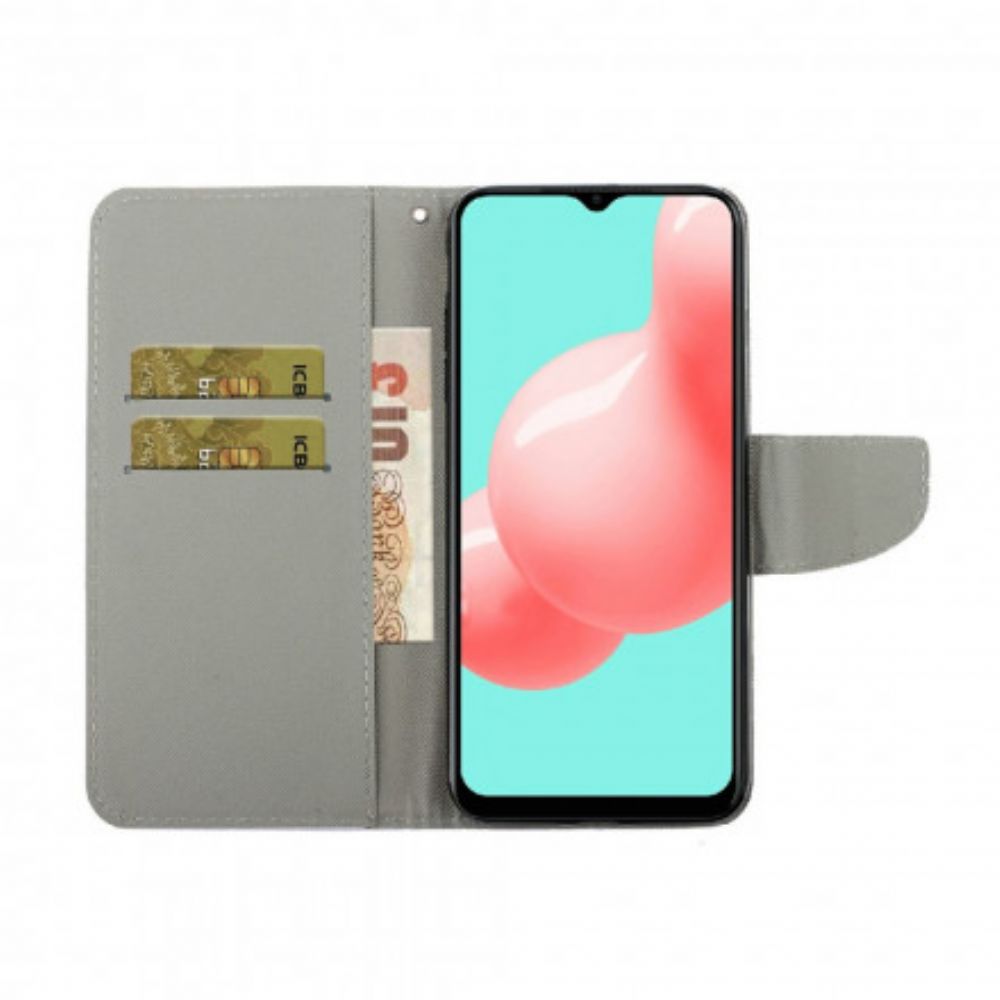 Folio-hoesje voor Samsung Galaxy A22 4G Met Ketting Kleurrijke Bandbloemen