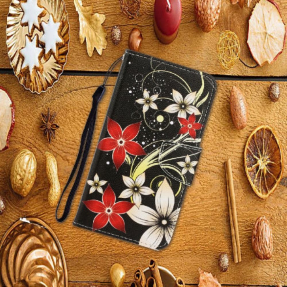 Folio-hoesje voor Samsung Galaxy A22 4G Met Ketting Kleurrijke Bandbloemen