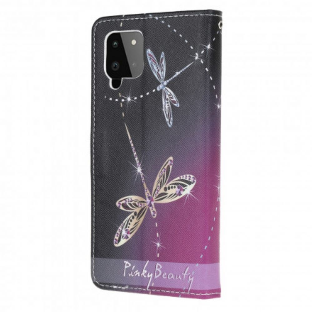 Folio-hoesje voor Samsung Galaxy A22 4G Met Ketting Thong Libellen