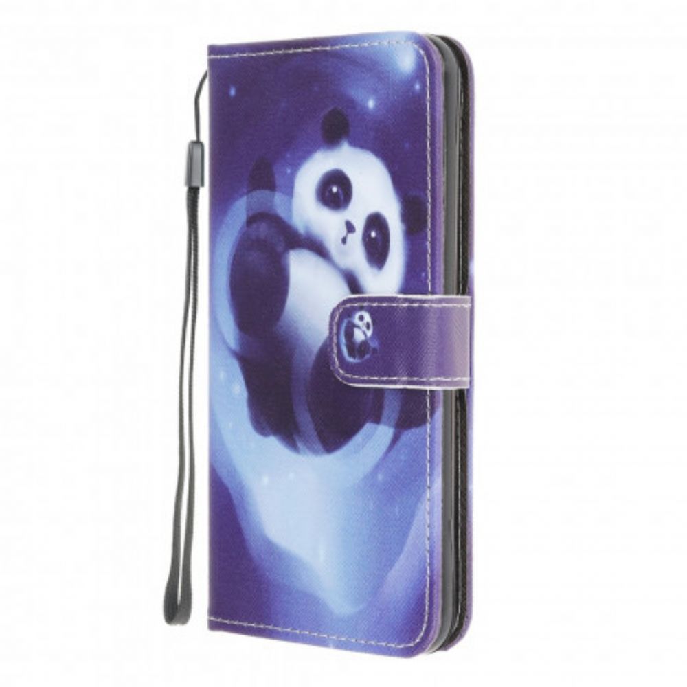 Folio-hoesje voor Samsung Galaxy A22 4G Met Ketting Thong Space Panda