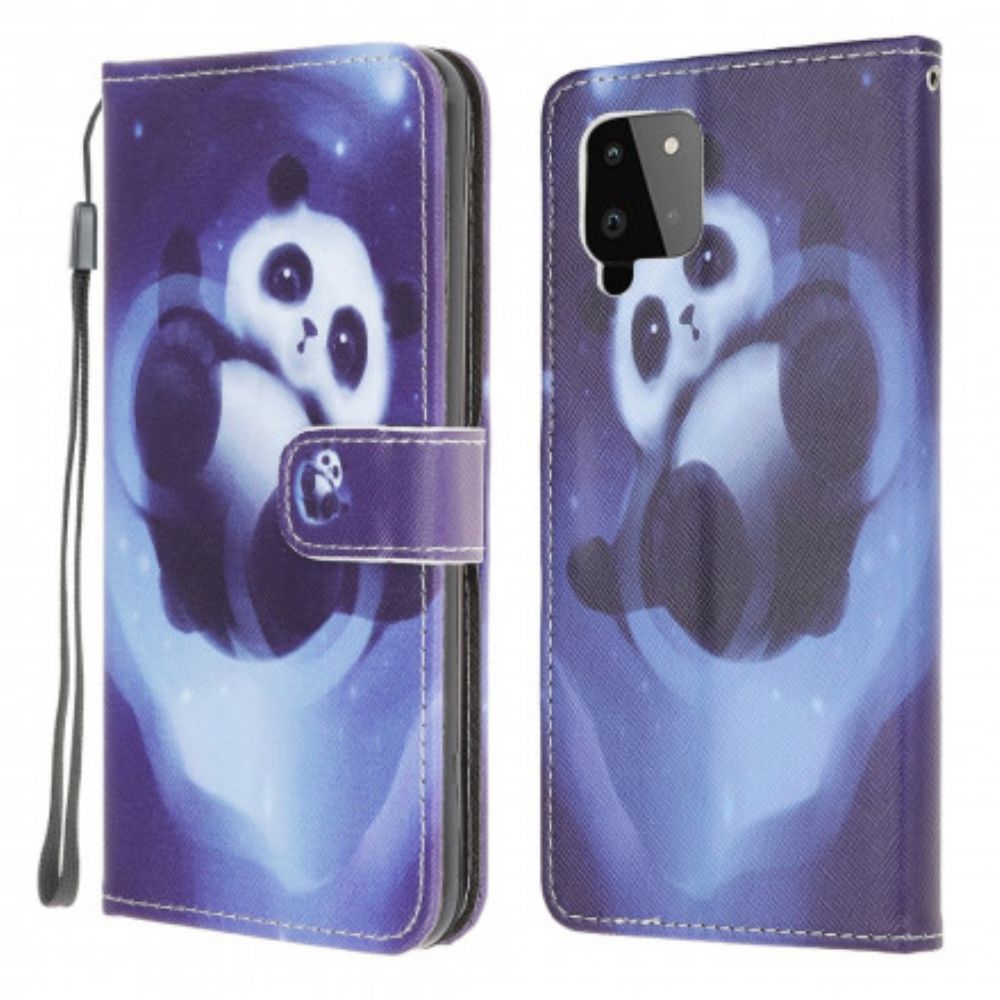 Folio-hoesje voor Samsung Galaxy A22 4G Met Ketting Thong Space Panda