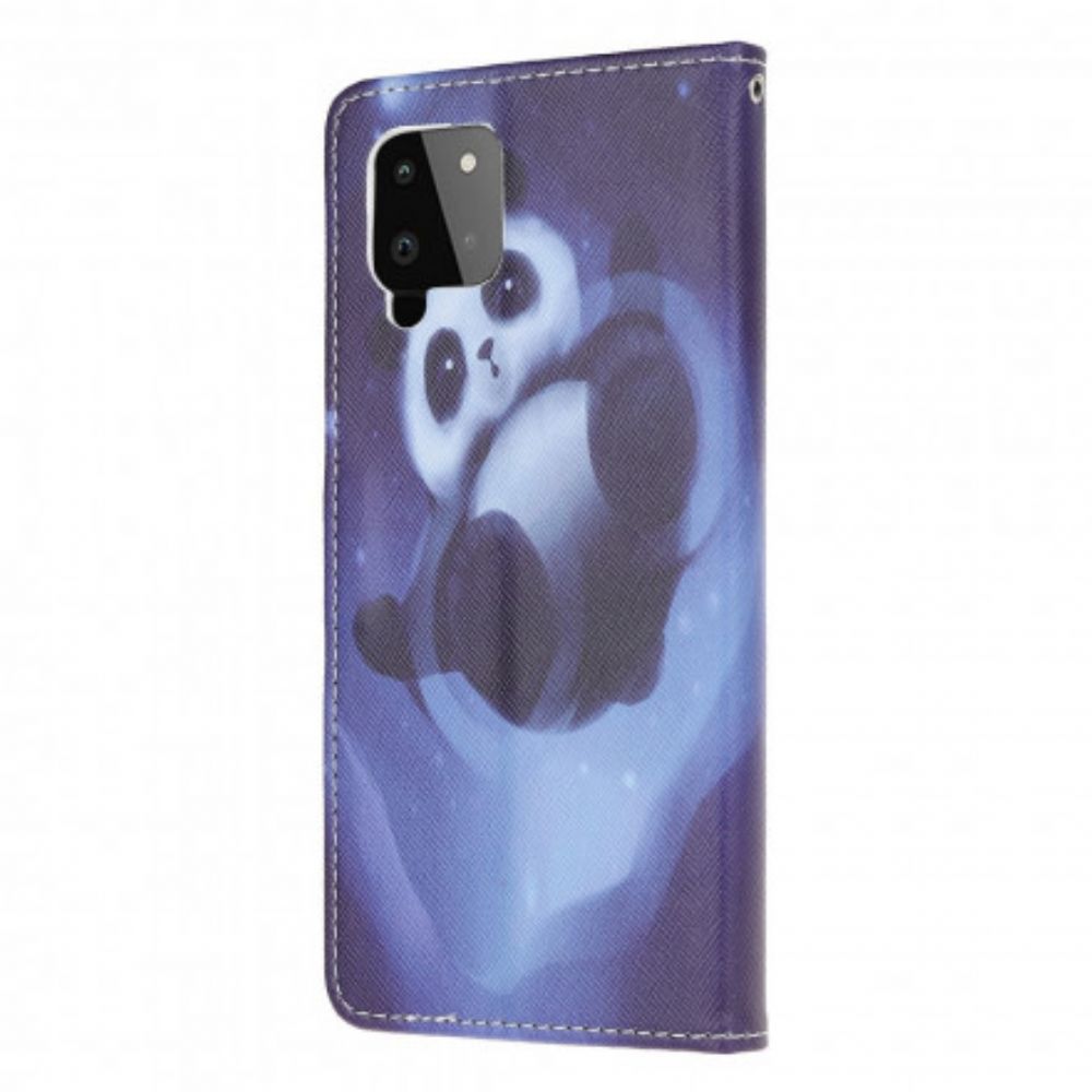 Folio-hoesje voor Samsung Galaxy A22 4G Met Ketting Thong Space Panda