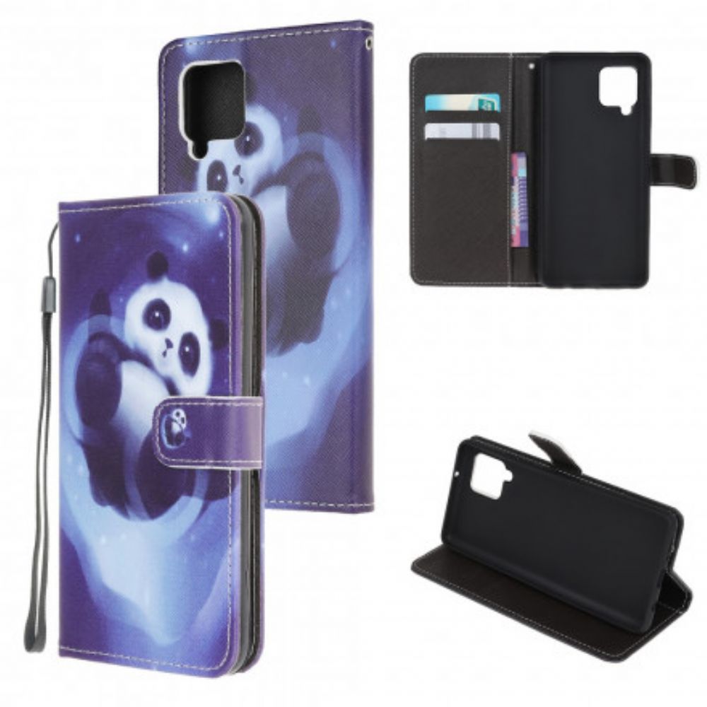 Folio-hoesje voor Samsung Galaxy A22 4G Met Ketting Thong Space Panda