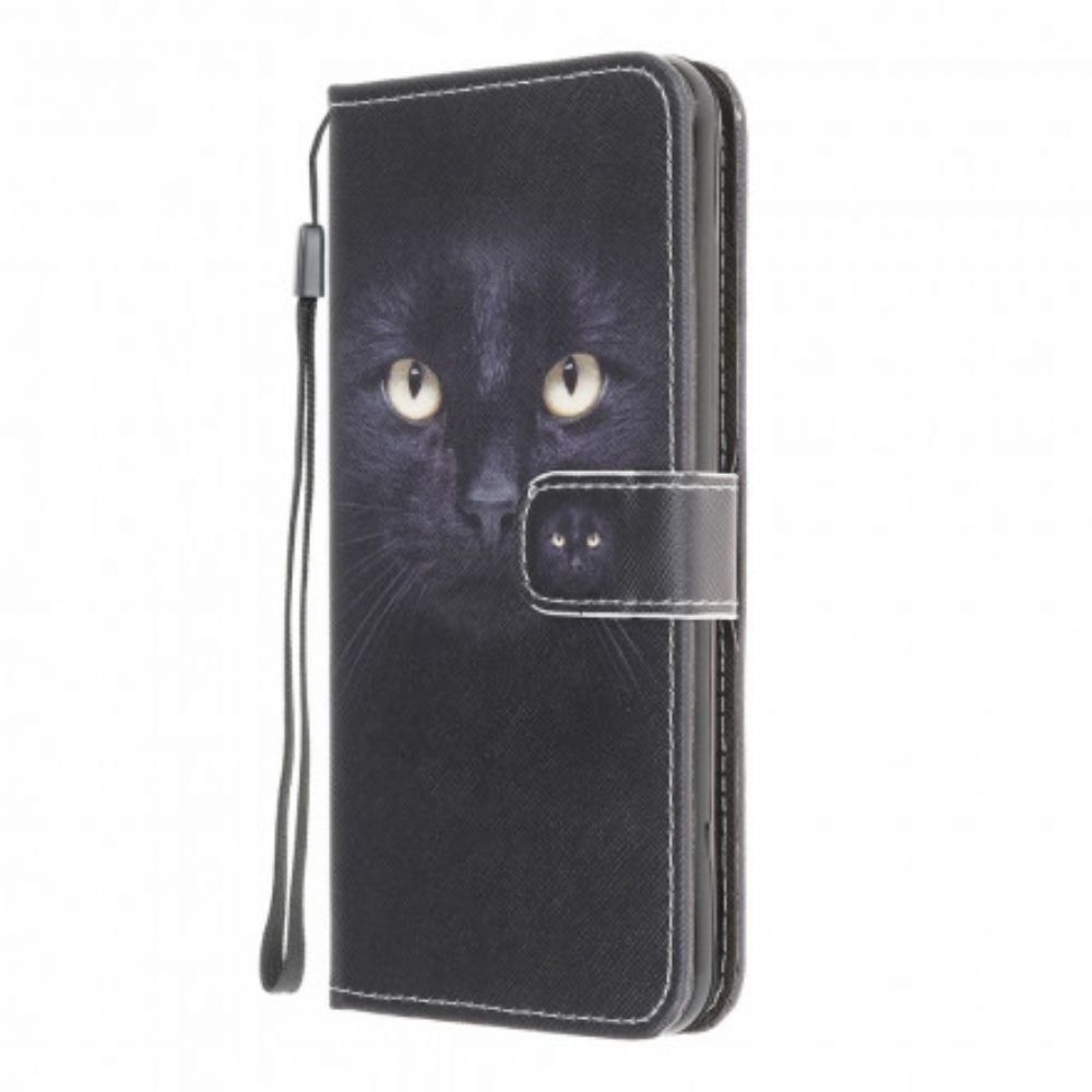 Folio-hoesje voor Samsung Galaxy A22 4G Met Ketting Zwarte Kattenogen Met Riem