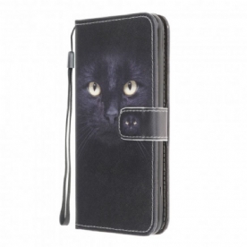 Folio-hoesje voor Samsung Galaxy A22 4G Met Ketting Zwarte Kattenogen Met Riem