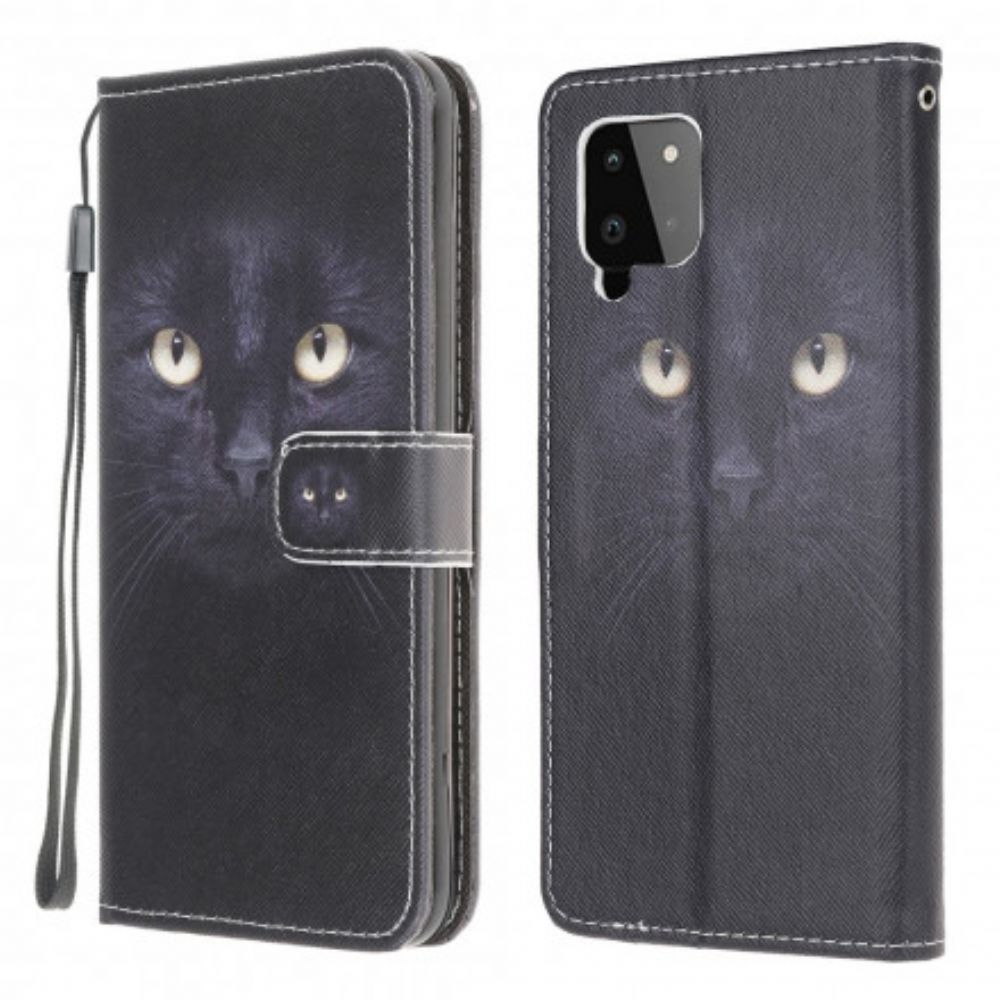 Folio-hoesje voor Samsung Galaxy A22 4G Met Ketting Zwarte Kattenogen Met Riem