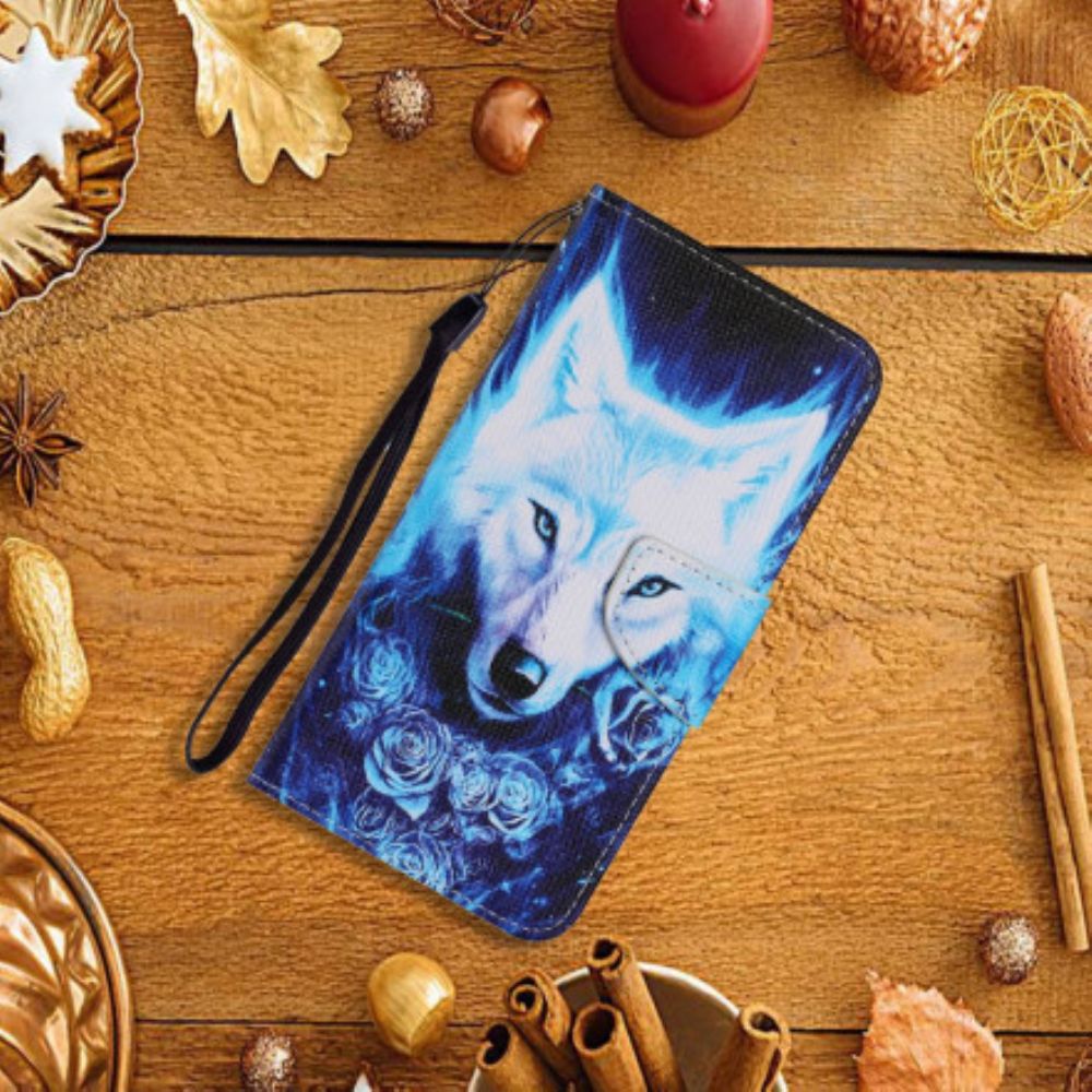 Folio-hoesje voor Samsung Galaxy A22 4G Witte Wolf