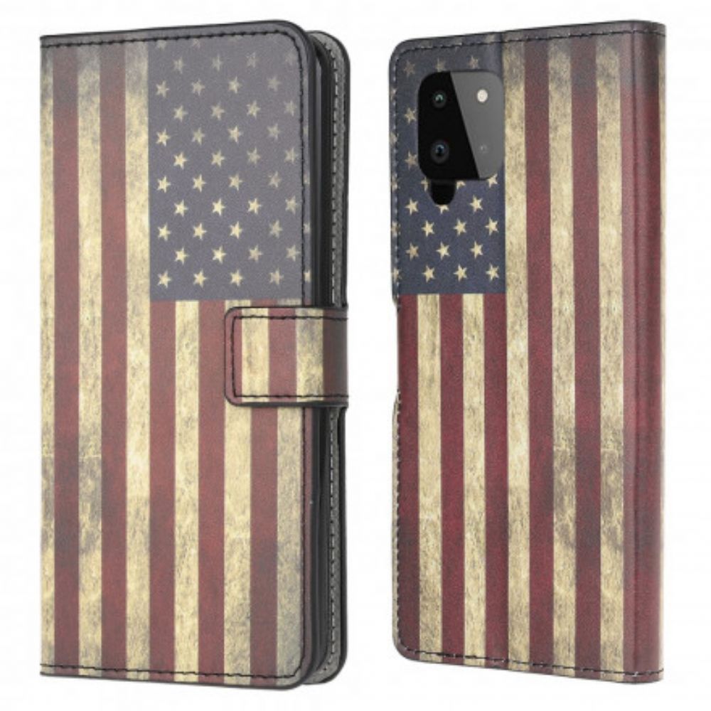 Leren Hoesje voor Samsung Galaxy A22 4G Amerikaanse Vlag