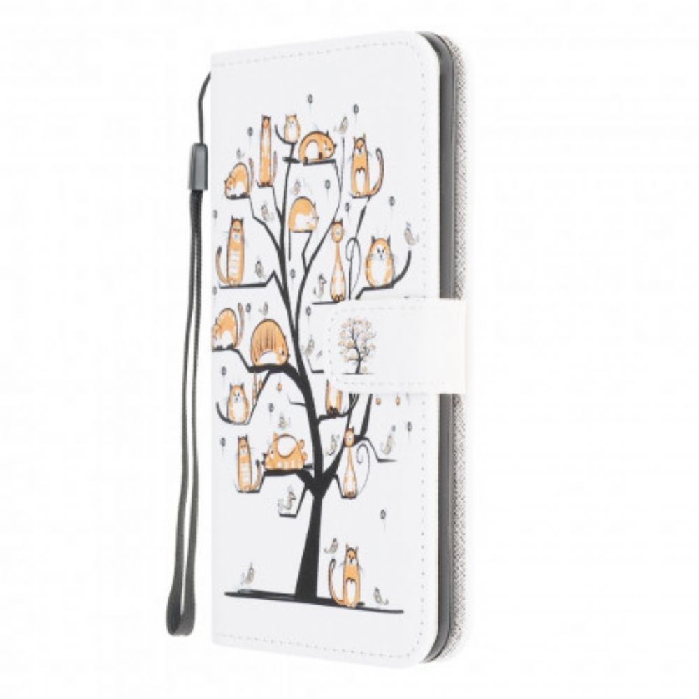 Leren Hoesje voor Samsung Galaxy A22 4G Met Ketting Funky Katten Met Riem